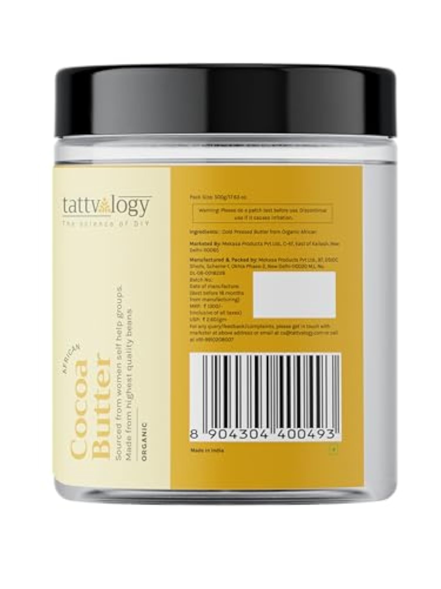 Organic Cocoa Butter, Raw & Unrefined, 500g